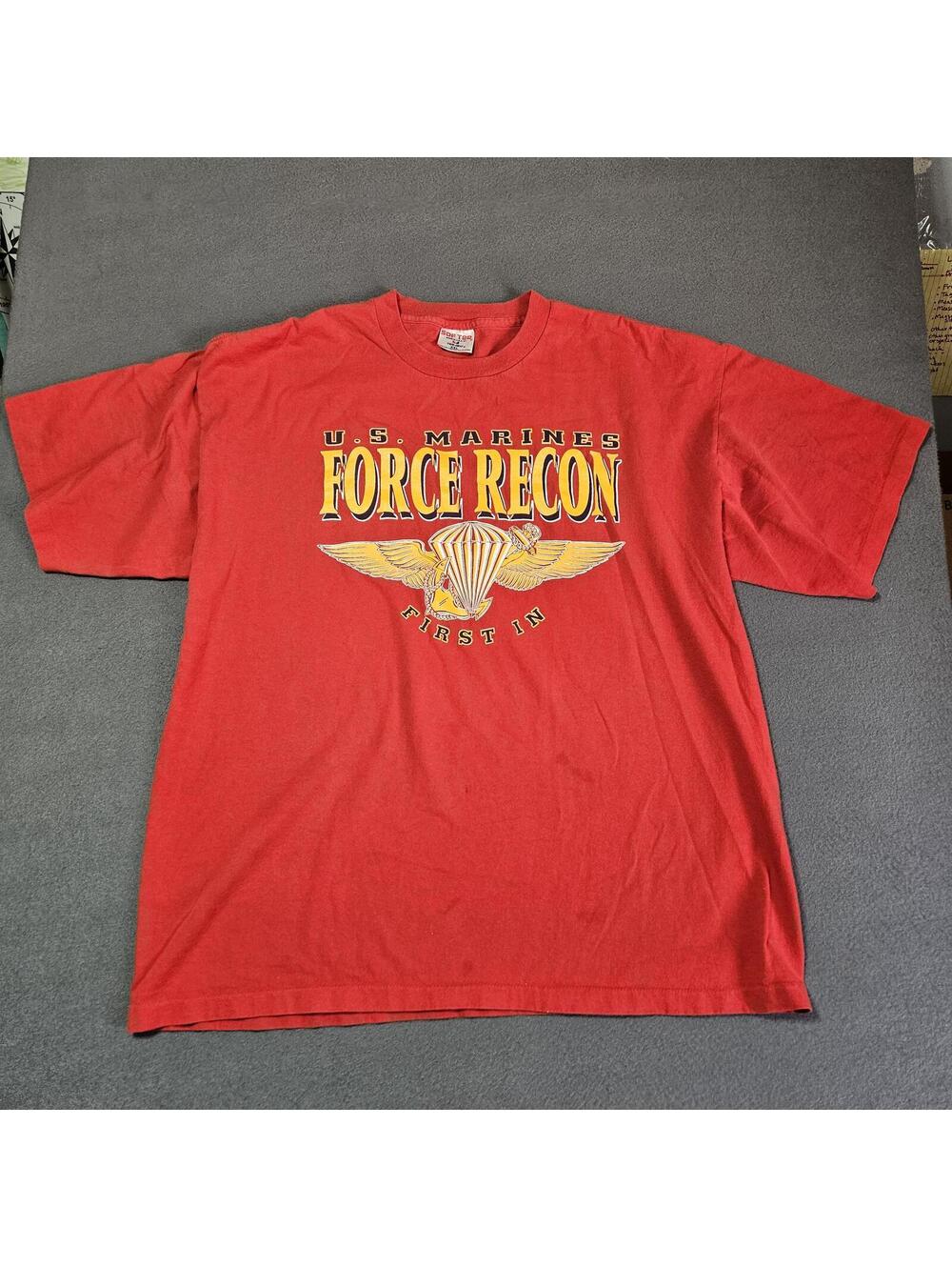 U.S. Marines Force Recon Red T-Shirt Size. 2X Large Cotton Military Graphic Tee